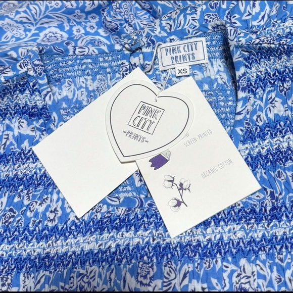 Pink City Prints Isabel Dress XS NWT Ornate Sky Blue Cotton Midi Smocked - Picture 7 of 13